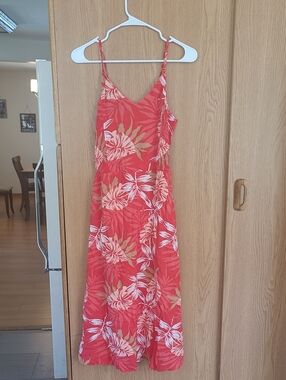 Roxy Coral Red Tropical Floral Maxi Dress